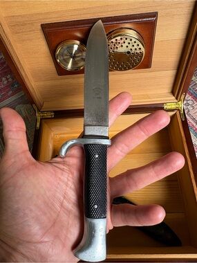 WWII Era German Hitler Youth Knife - Black Handle with Red Emblem